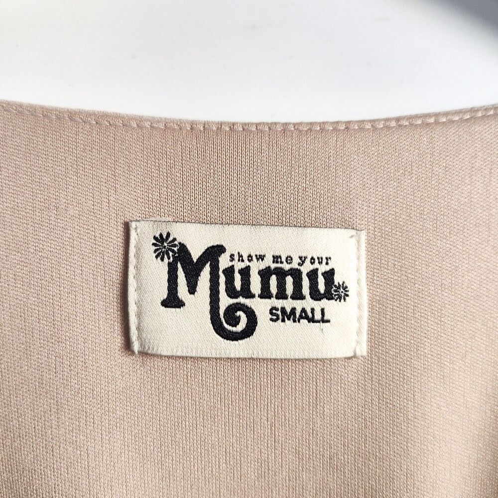 Show Me Your MuMu Sophia Wrap Dress Beige‎ Small Show Me The Ring Crisp Chiffon - Picture 12 of 14